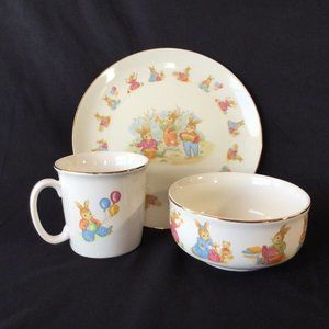 "HOST PICK" Child's Vintage 3 Pc Mug, Plate & Bowl Ceramic EUC